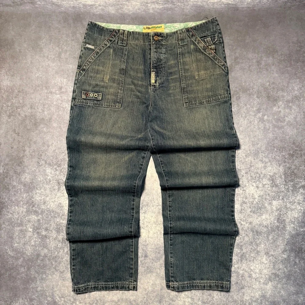 LRG Surplus Research Group Men 38 Utility Denim Jeans Blue Medium Wash Y2K Baggy